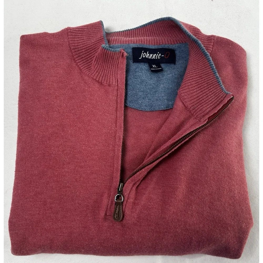 Johnnie-O Men's 1/4 Zip Pullover Silk Blend Sweater Men's Salmon XL